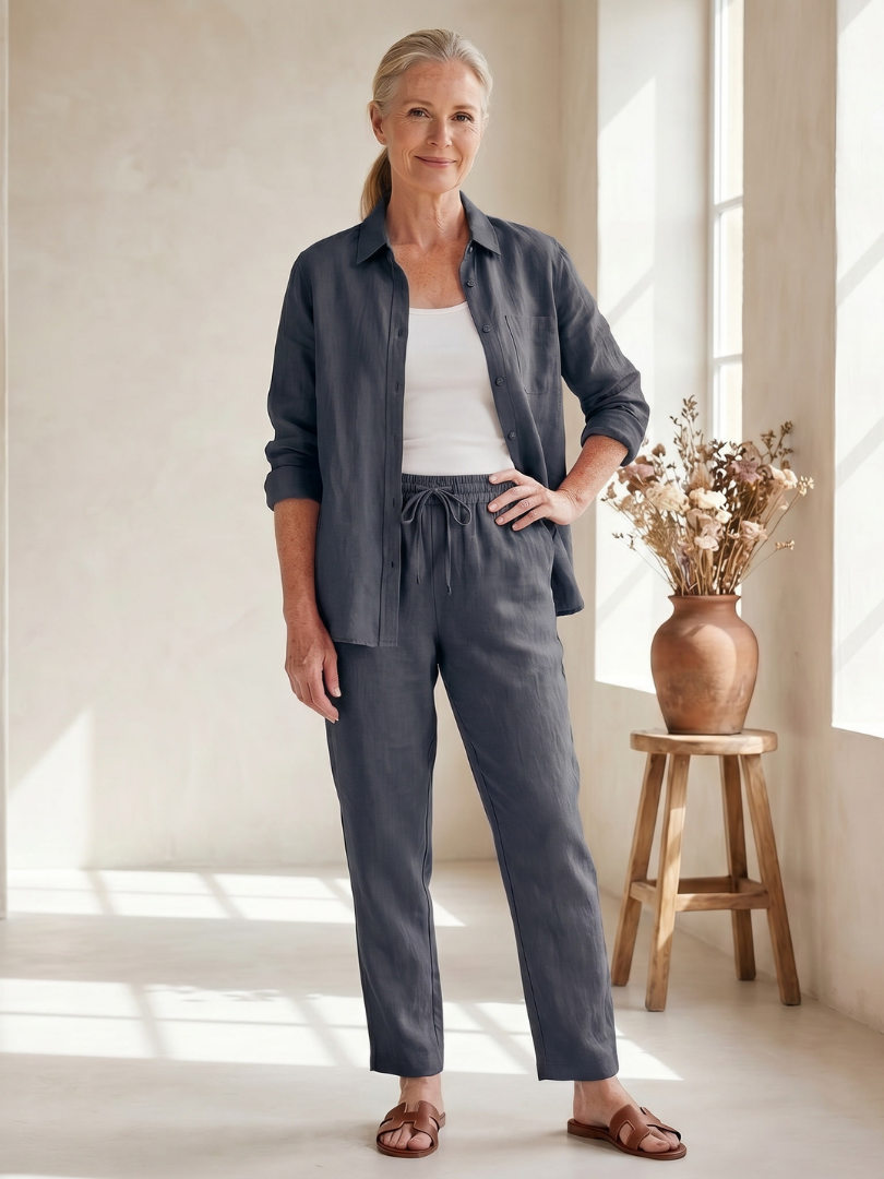 Noor | Långärmad skjorta med tapered byxor set