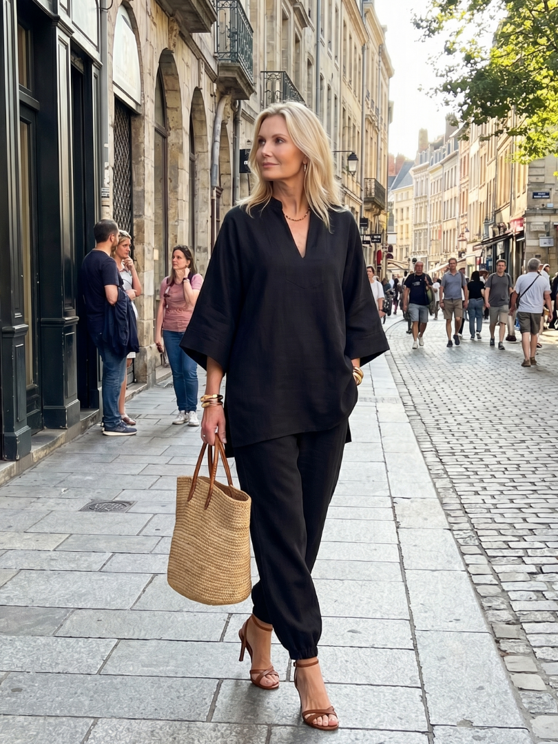 Georgiana | V-ringad tunika med gathered byxor set