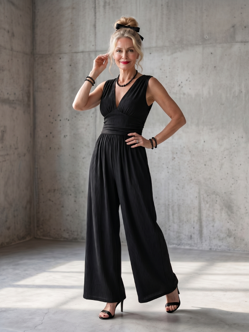 Vincenza | Jumpsuit med djup V-ringning och definierad midja, vid passform