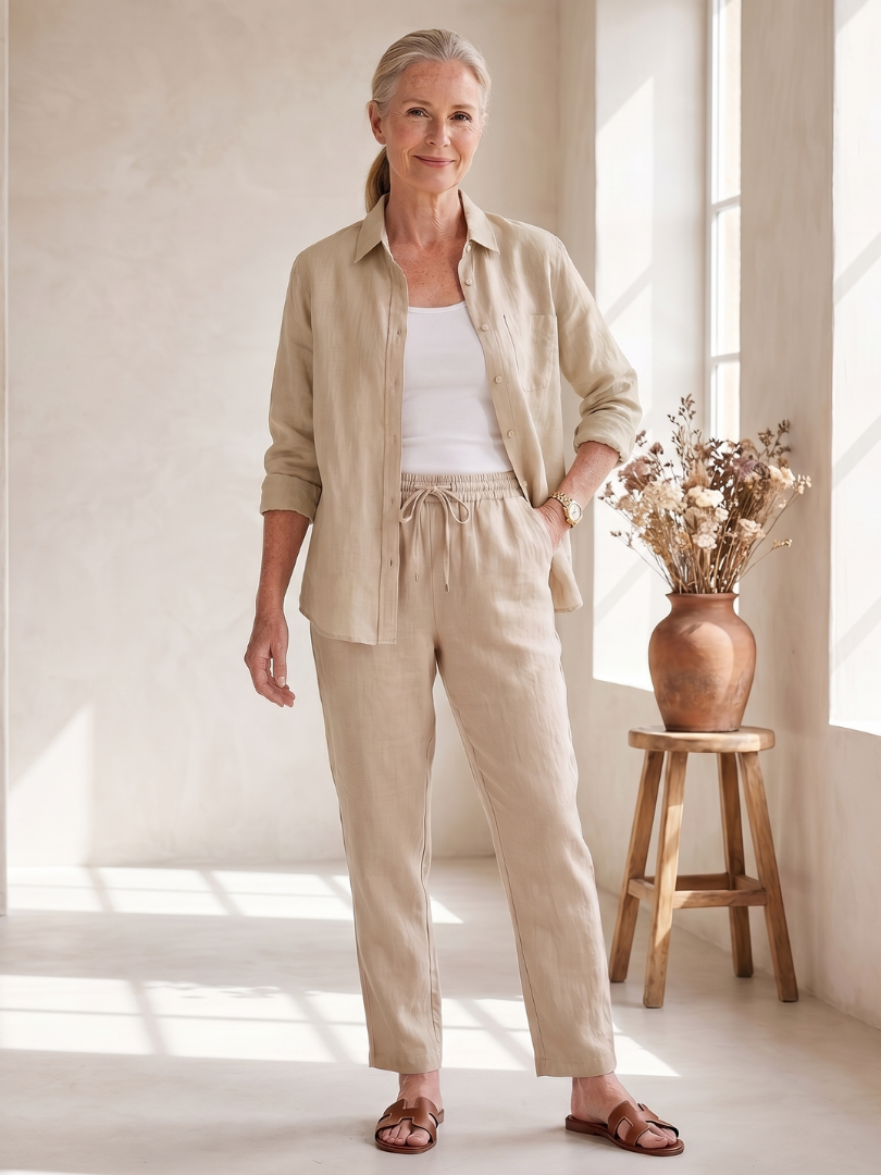 Noor | Långärmad skjorta med tapered byxor set