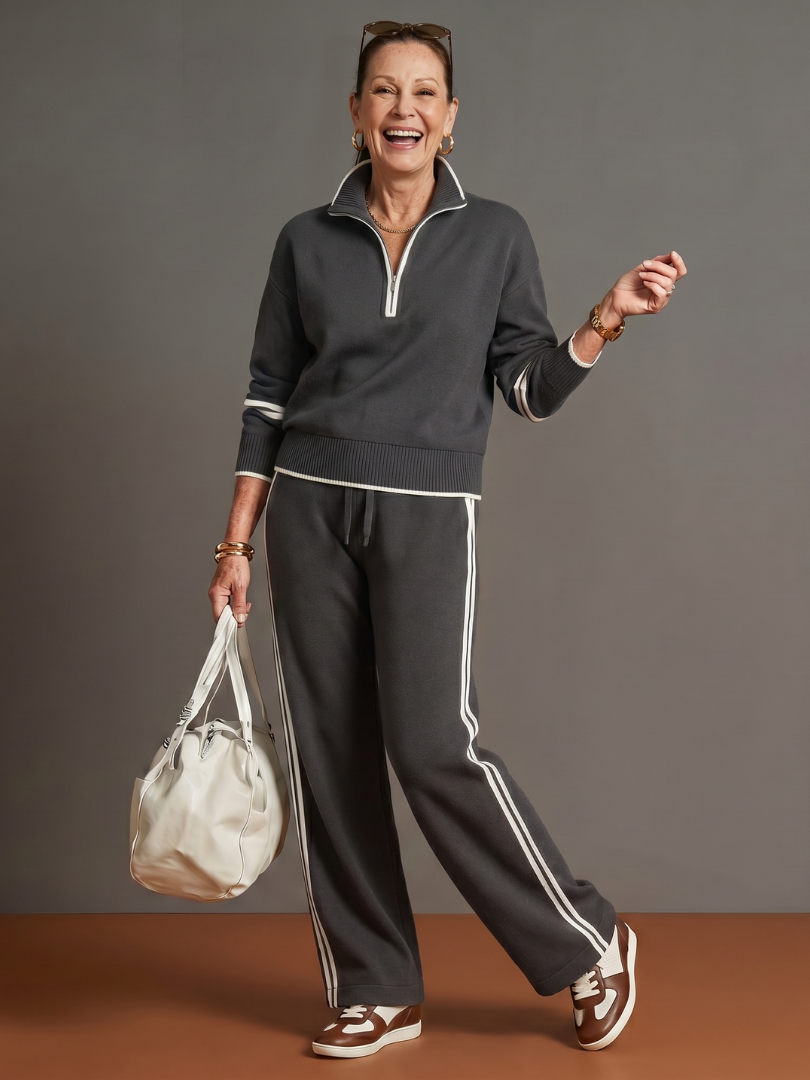 Regen | Zip-Hals Långärmad Sidostrand Leggings-Set