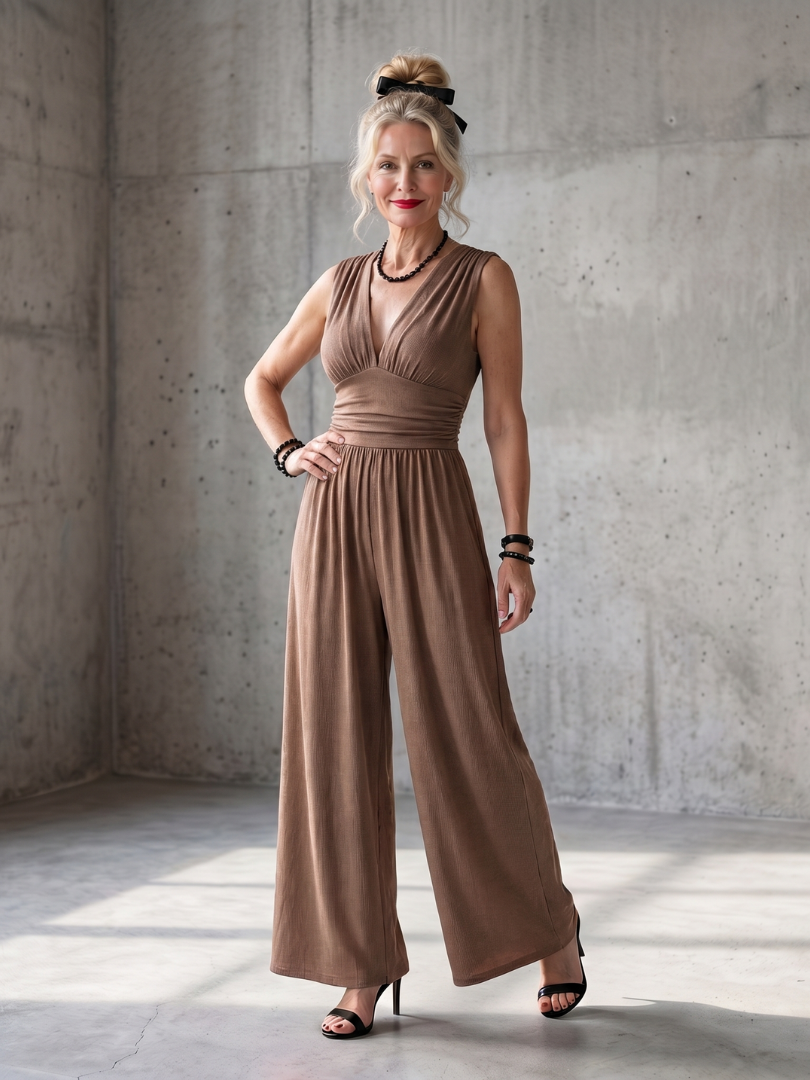 Vincenza | Jumpsuit med djup V-ringning och definierad midja, vid passform