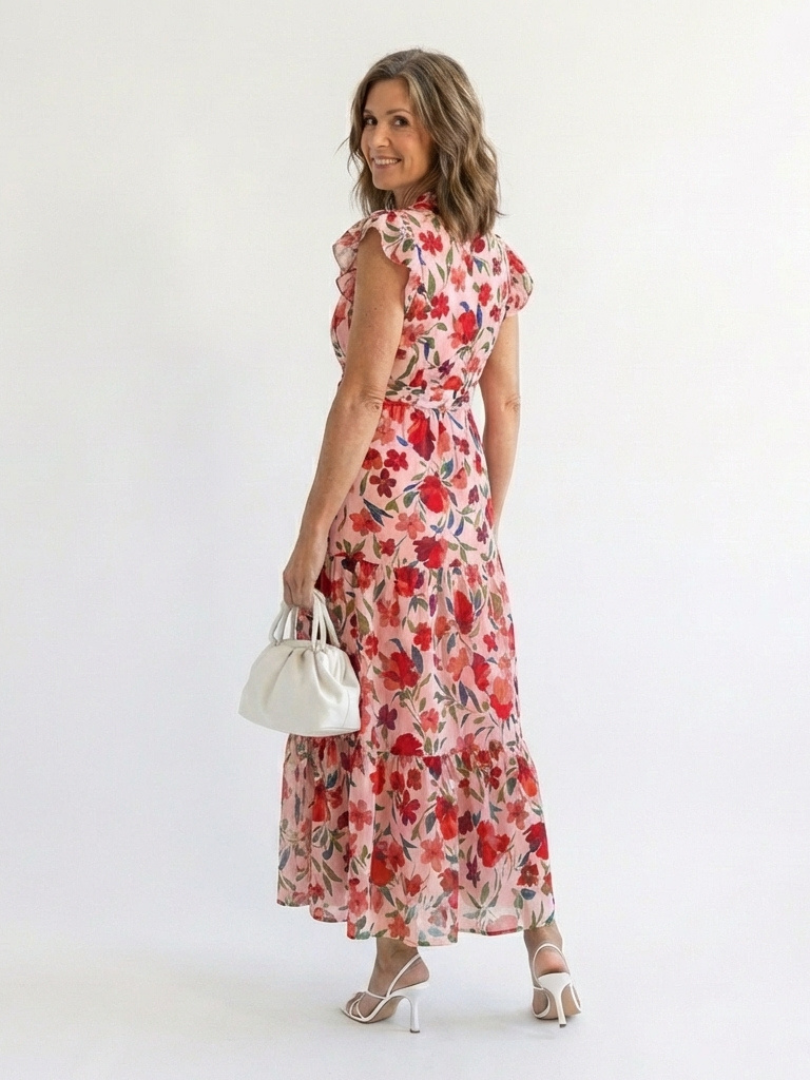 Lila | Midi-A-Line Klänning med Blommönster