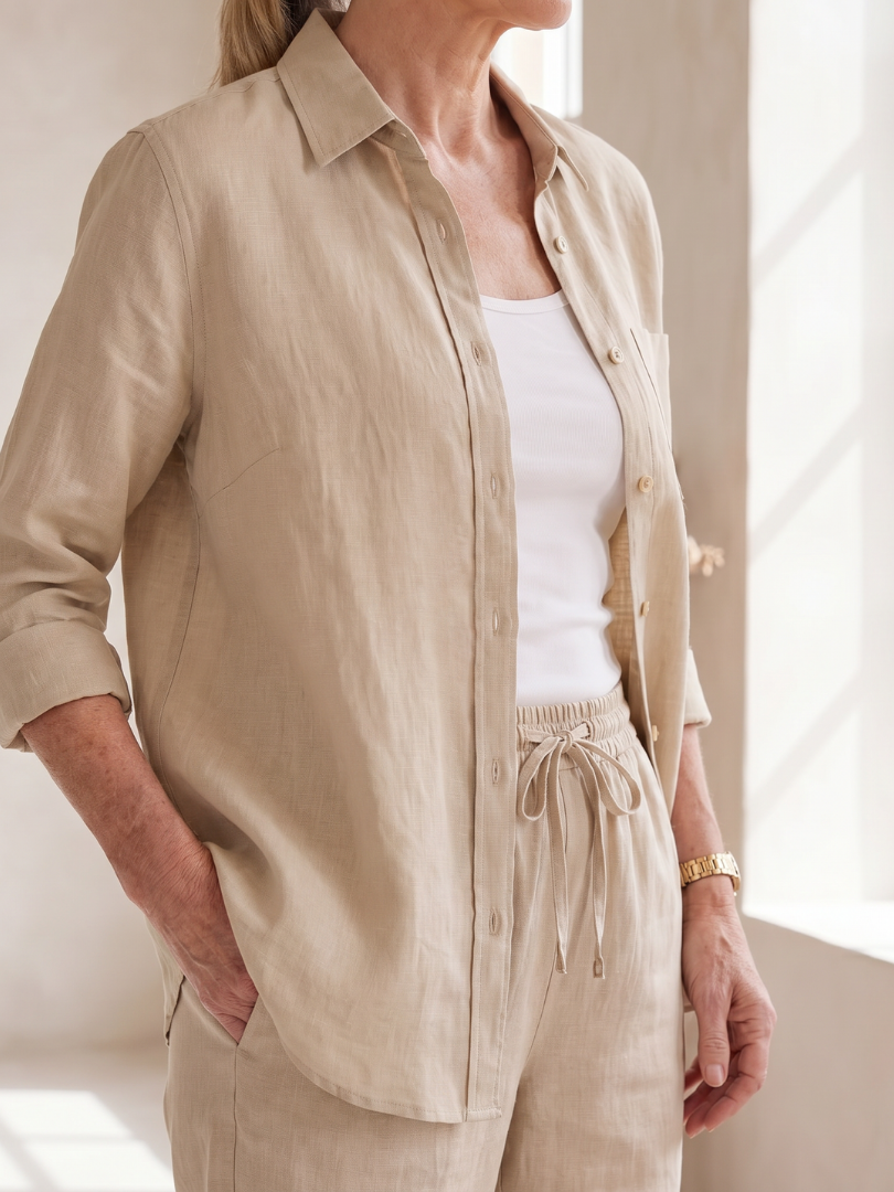 Noor | Långärmad skjorta med tapered byxor set