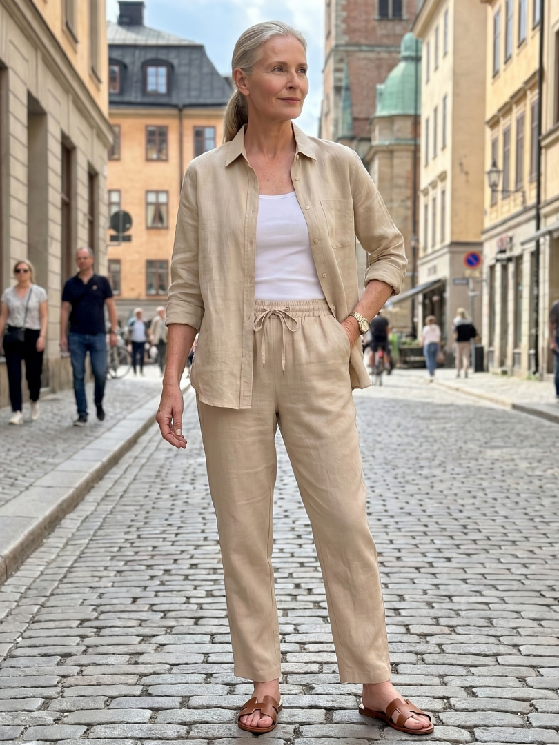 Noor | Långärmad skjorta med tapered byxor set