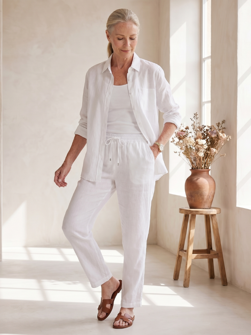 Noor | Långärmad skjorta med tapered byxor set