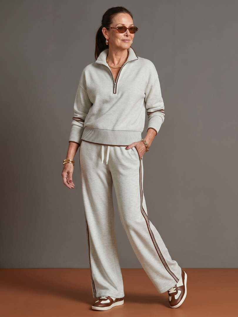 Regen | Zip-Hals Långärmad Sidostrand Leggings-Set