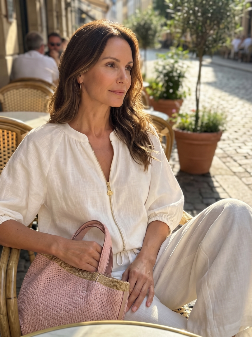 Natalia | Blus med dragkedja och vida byxor