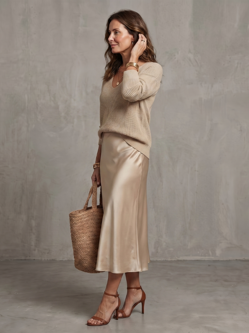 Luciana | Bias Fall Satinrock Strickschicht-Set