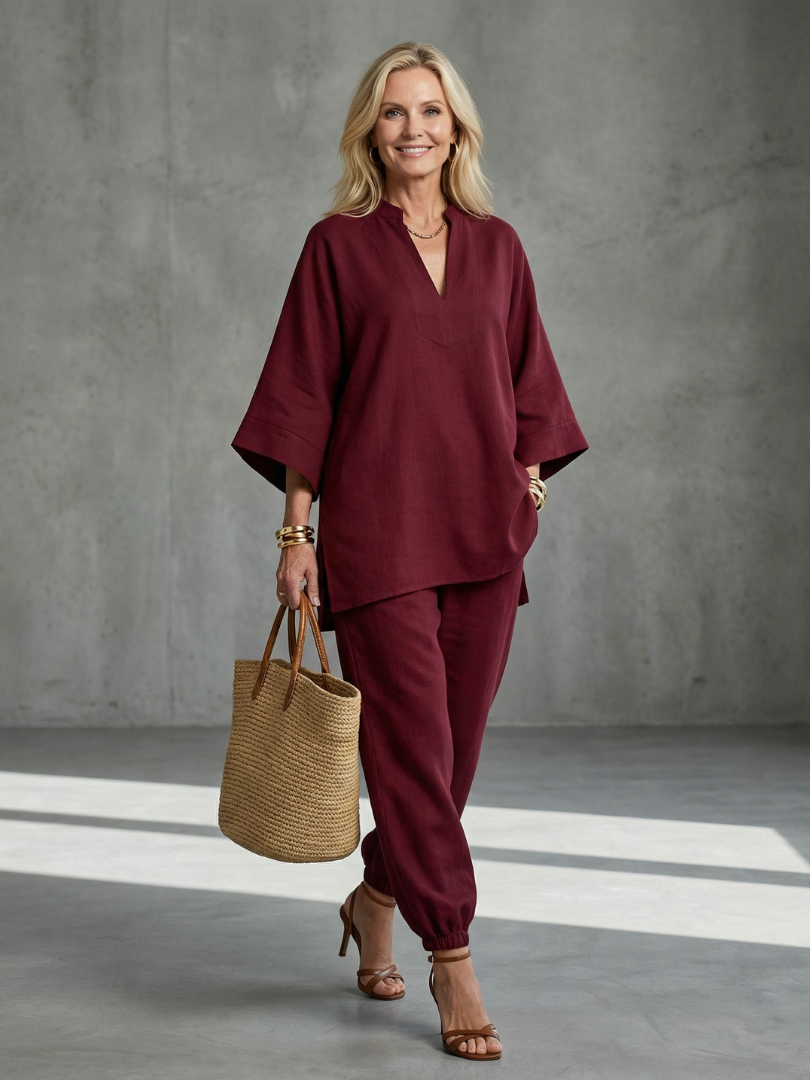 Georgiana | V-ringad tunika med gathered byxor set