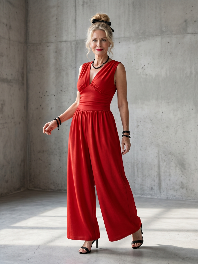 Vincenza | Jumpsuit med djup V-ringning och definierad midja, vid passform