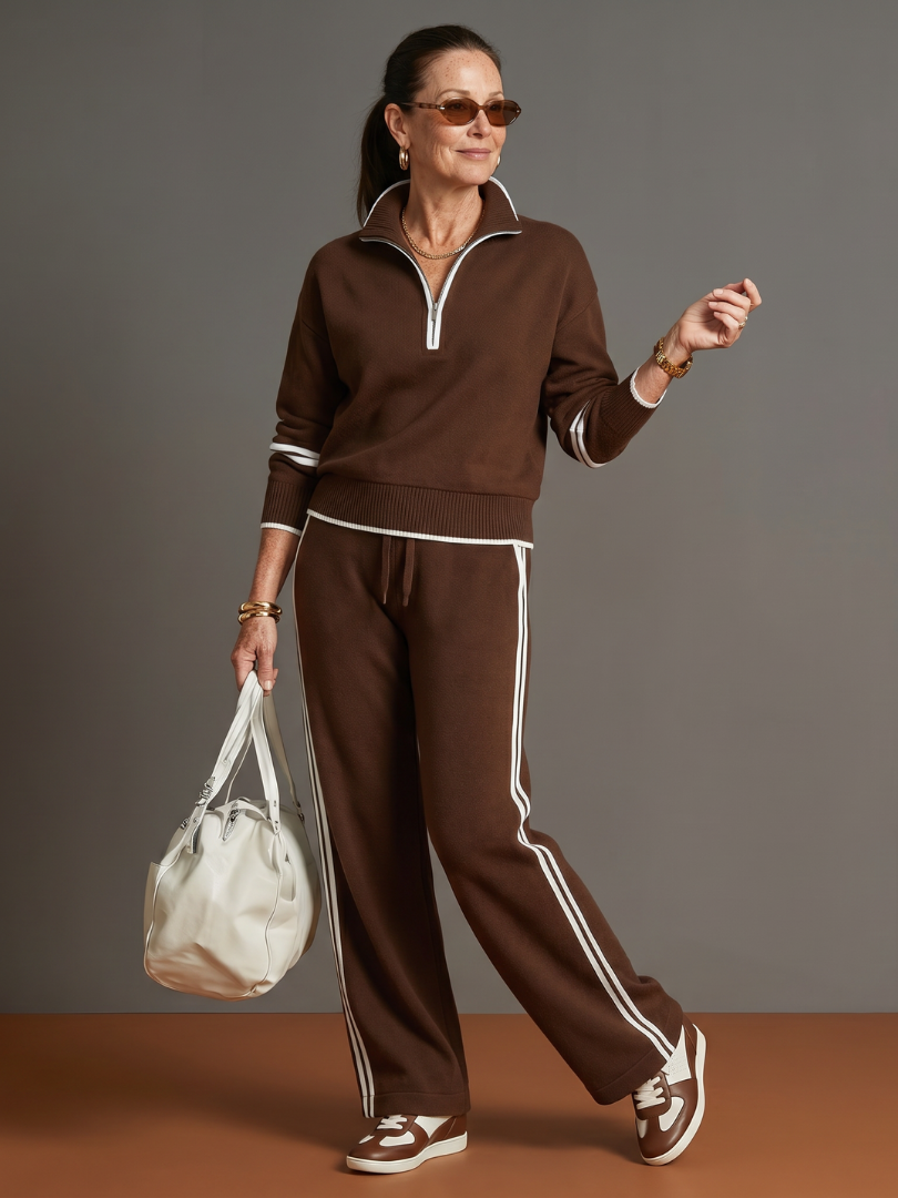 Regen | Zip-Hals Långärmad Sidostrand Leggings-Set