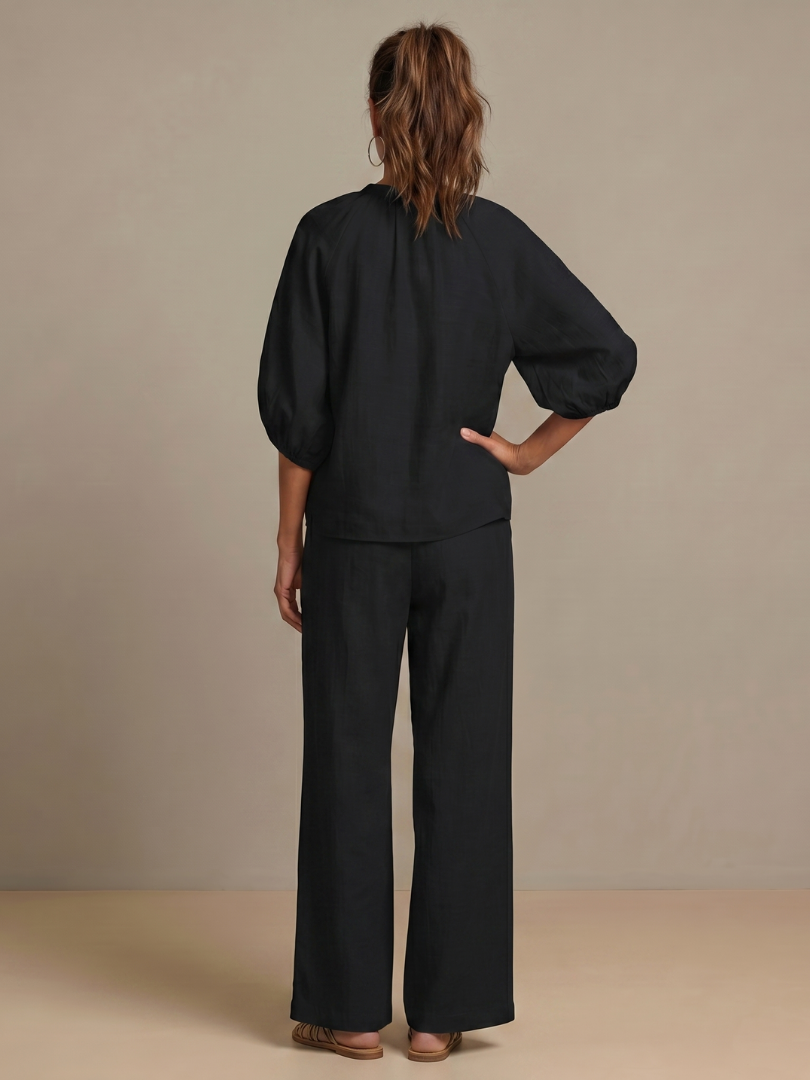 Natalia | Blus med dragkedja och vida byxor