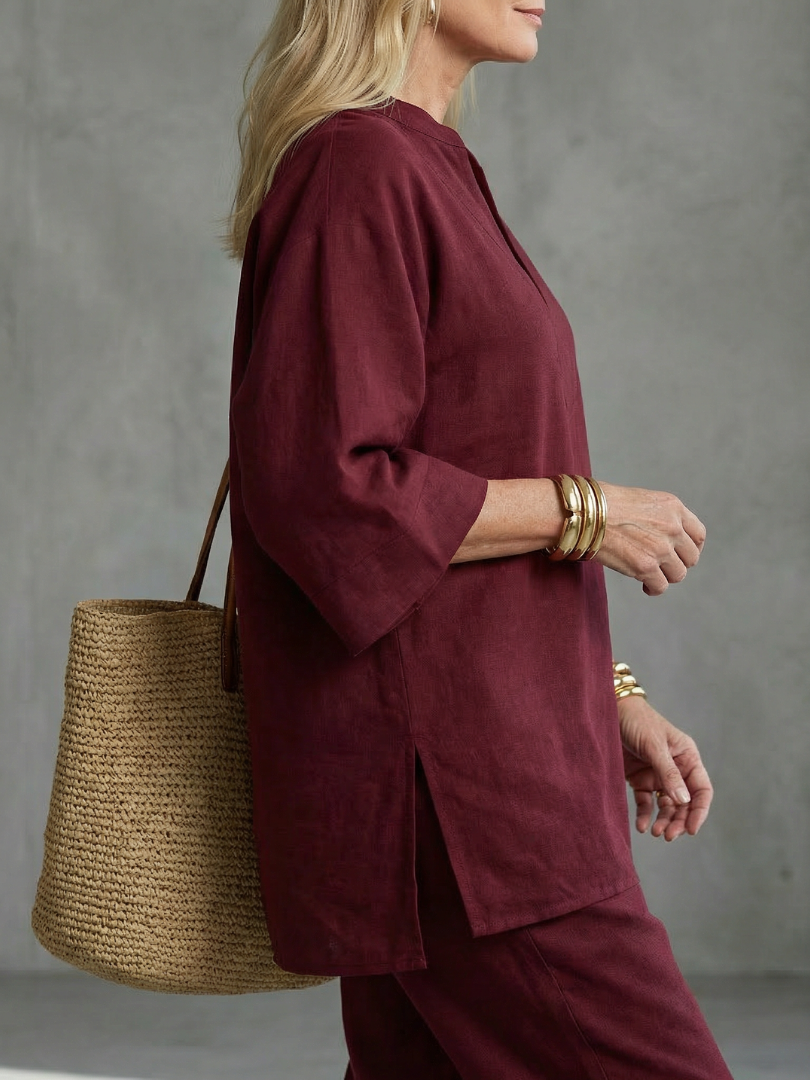 Georgiana | V-ringad tunika med gathered byxor set
