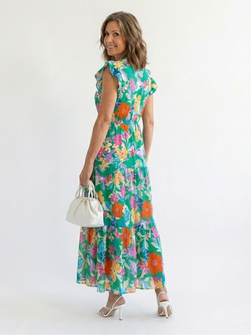 Lila | Midi-A-Line Klänning med Blommönster