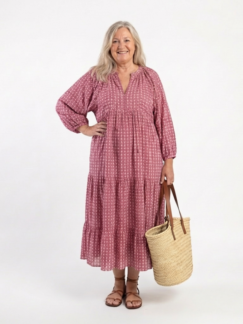 Arlette | Midi-klänning med geometriskt mönster och långa ärmar