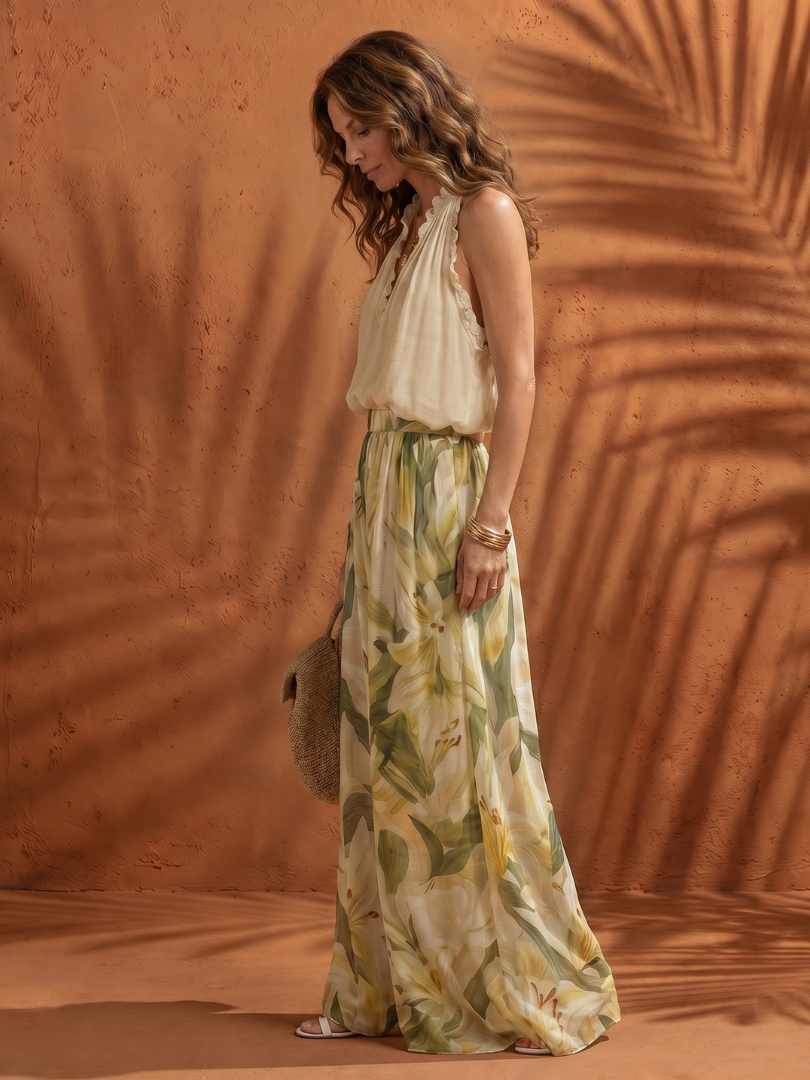 Solange | Halterneck Blus Blommig Vid Byxset