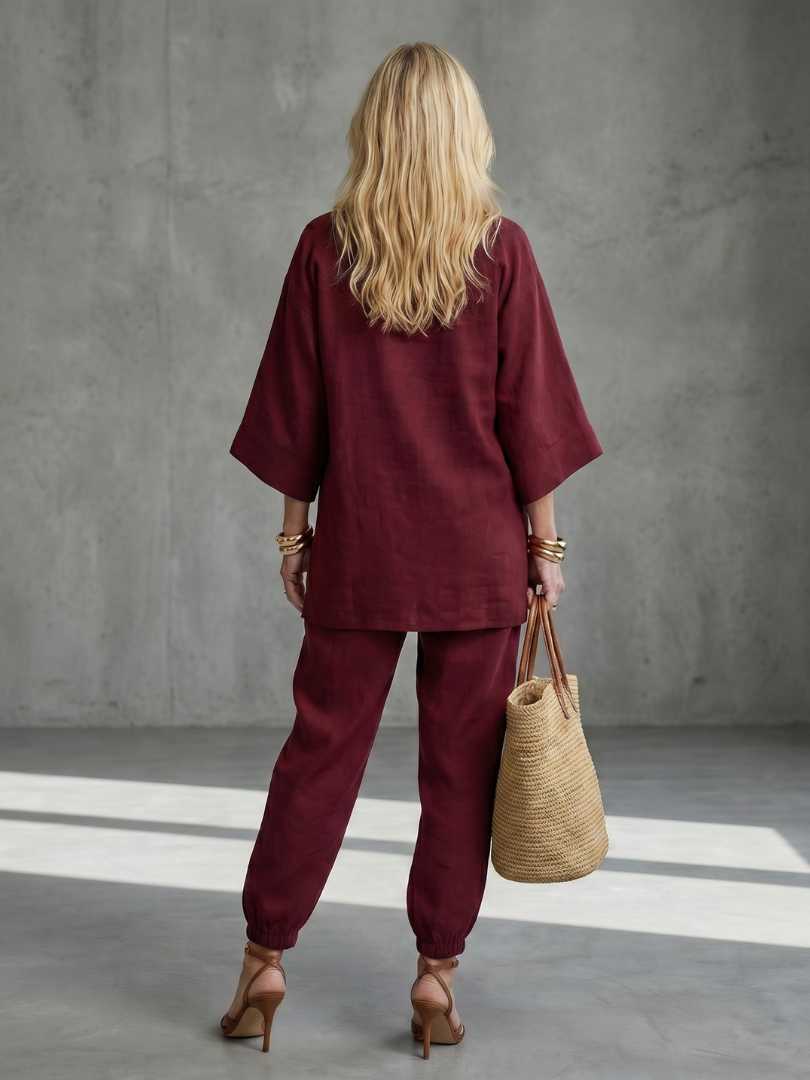 Georgiana | V-ringad tunika med gathered byxor set