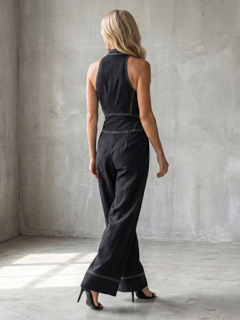 Dara | Zip-Front-Kontraststich vidare Beinsprunganzug