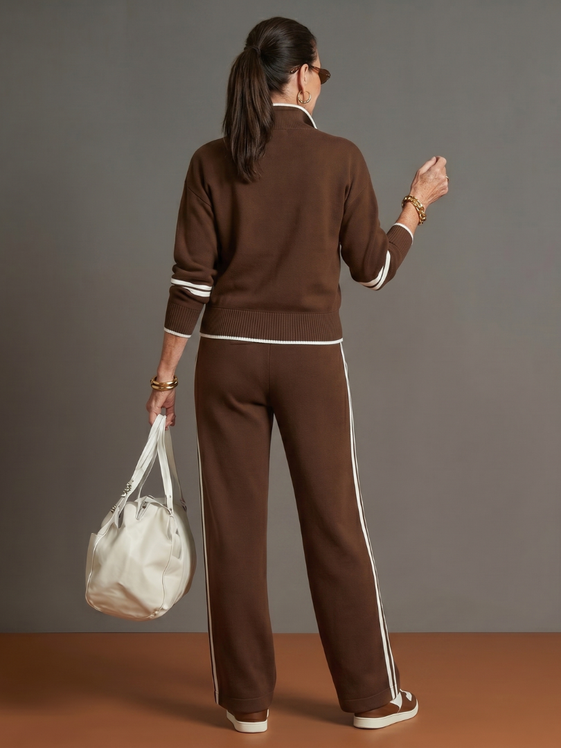 Regen | Zip-Hals Långärmad Sidostrand Leggings-Set