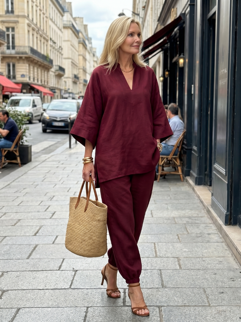 Georgiana | V-ringad tunika med gathered byxor set