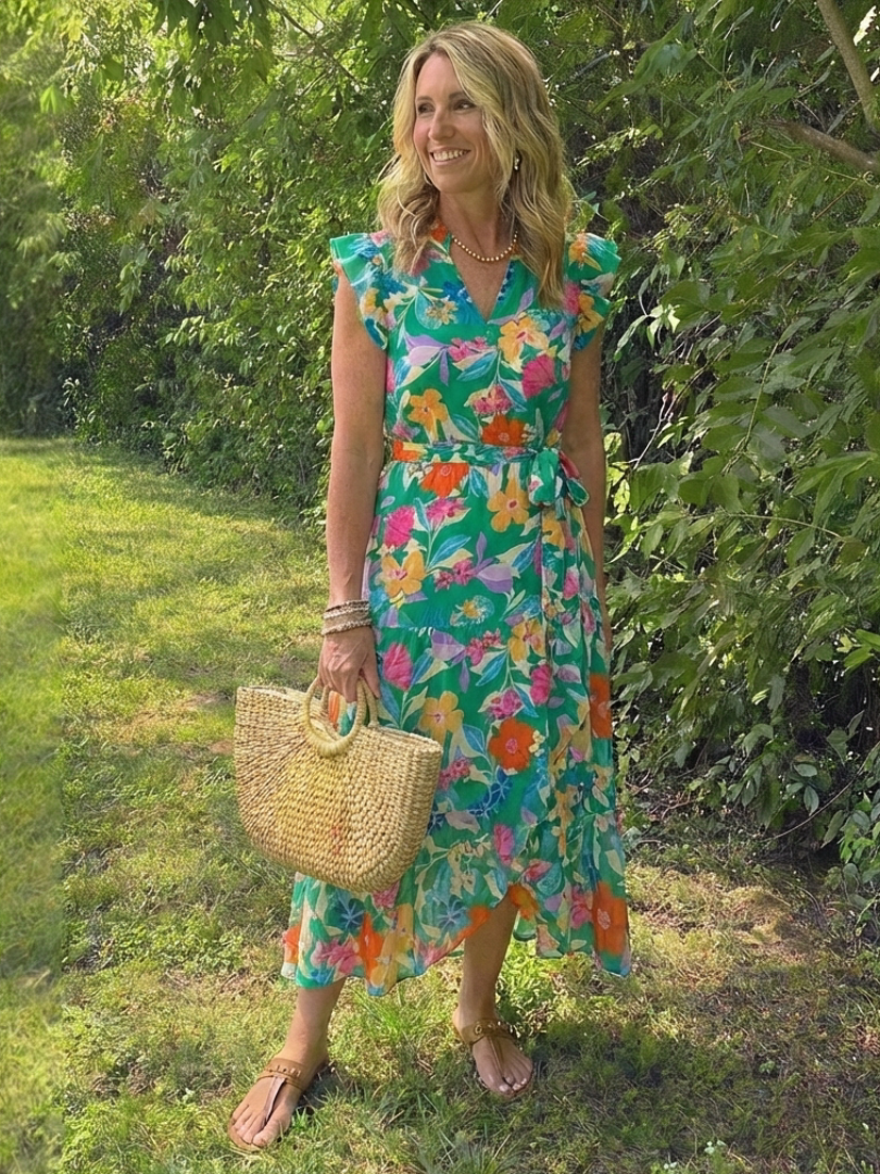 Lila | Midi-A-Line Klänning med Blommönster