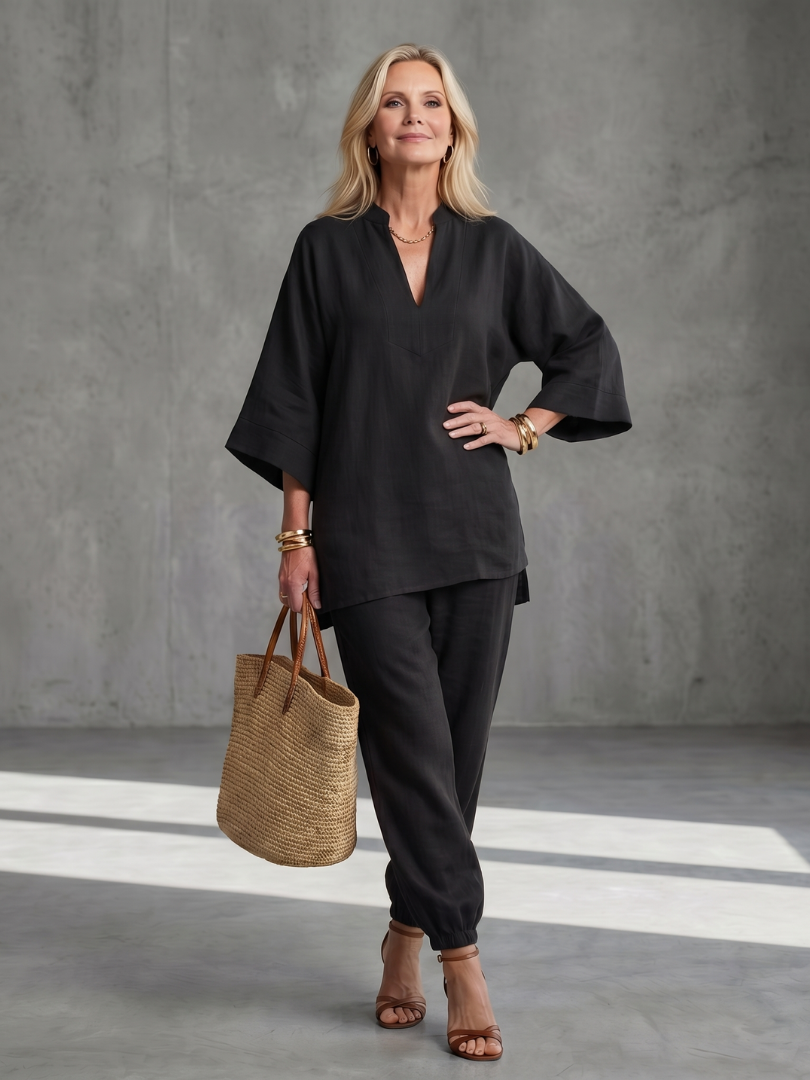Georgiana | V-ringad tunika med gathered byxor set