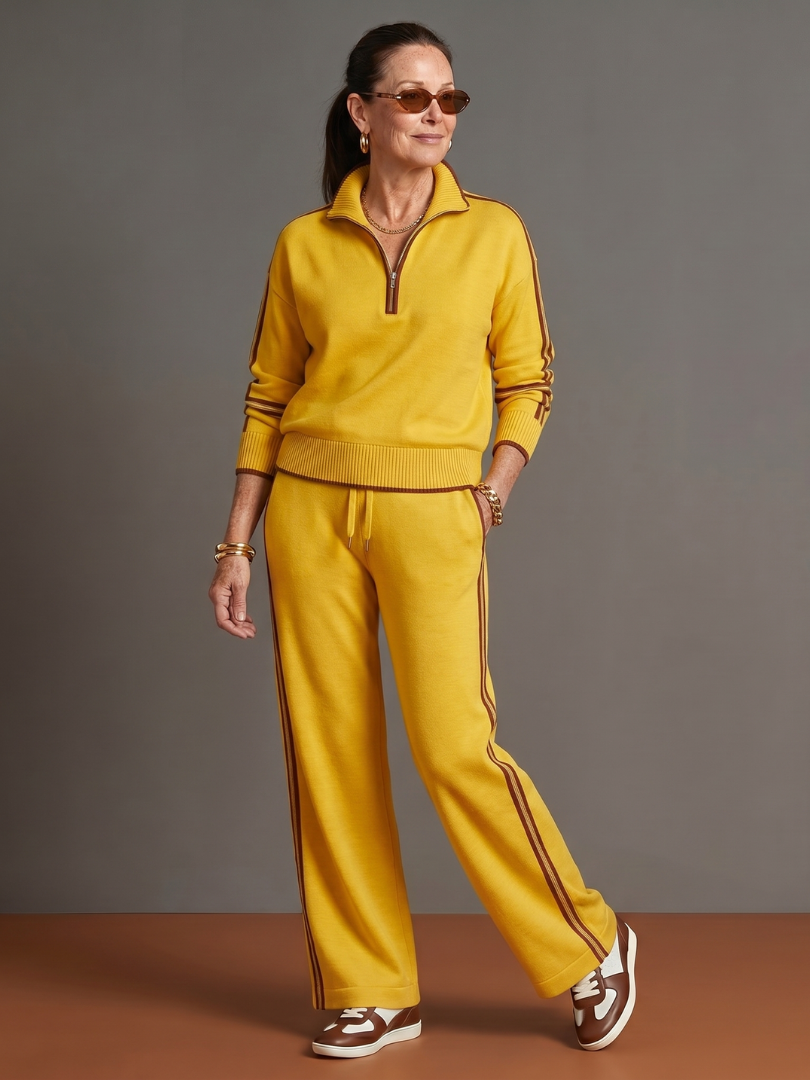 Regen | Zip-Hals Långärmad Sidostrand Leggings-Set
