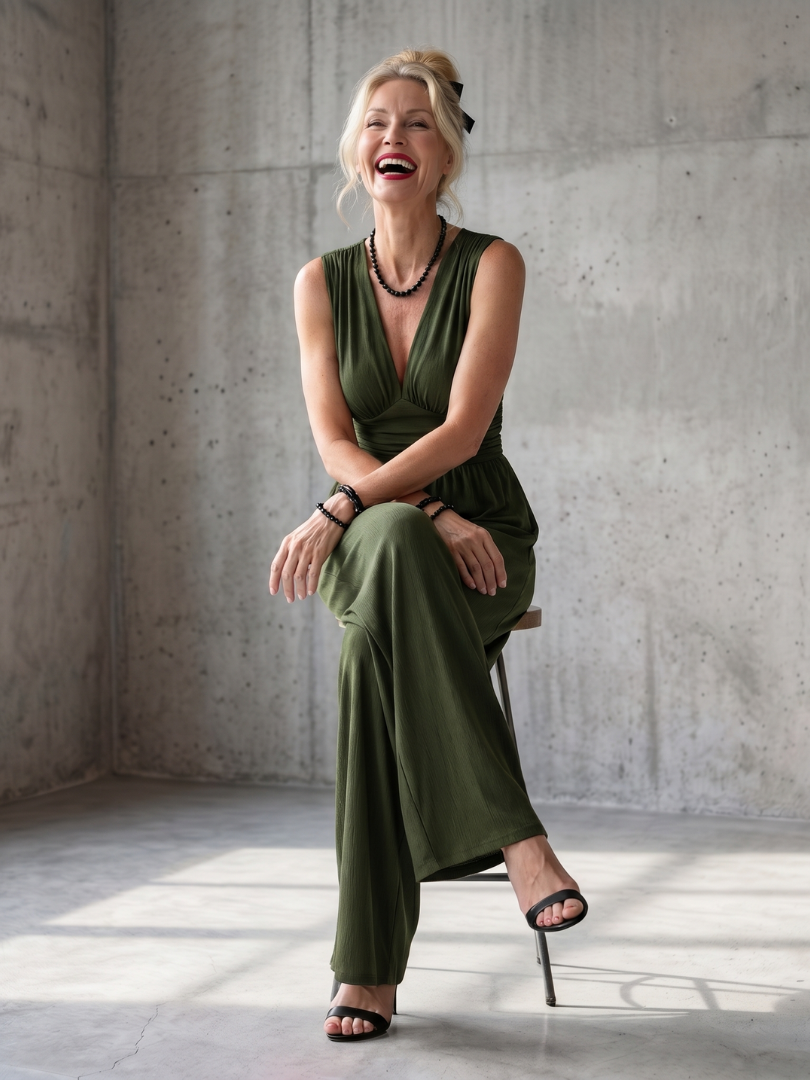 Vincenza | Jumpsuit med djup V-ringning och definierad midja, vid passform