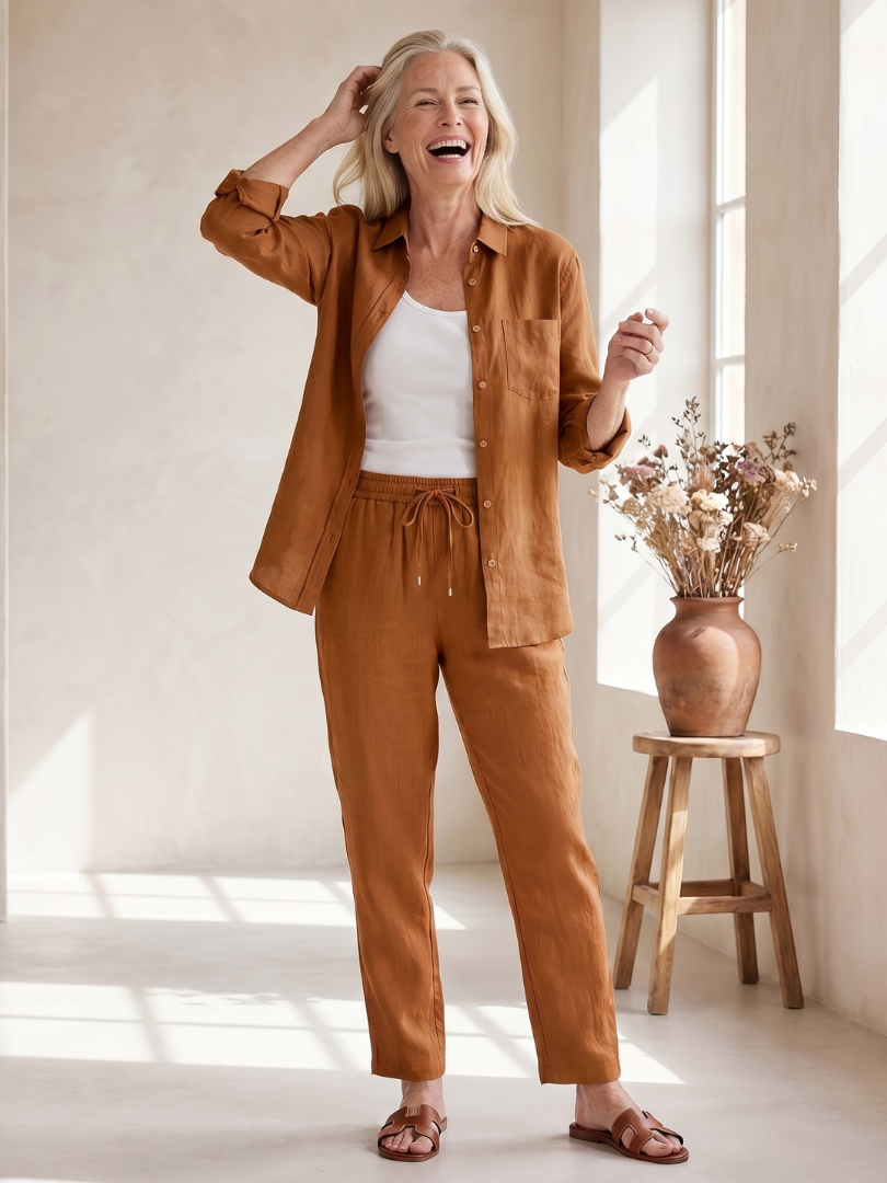 Noor | Långärmad skjorta med tapered byxor set