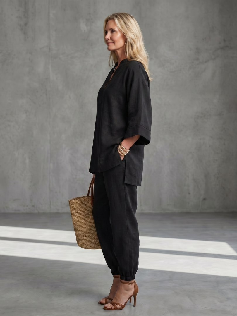 Georgiana | V-ringad tunika med gathered byxor set