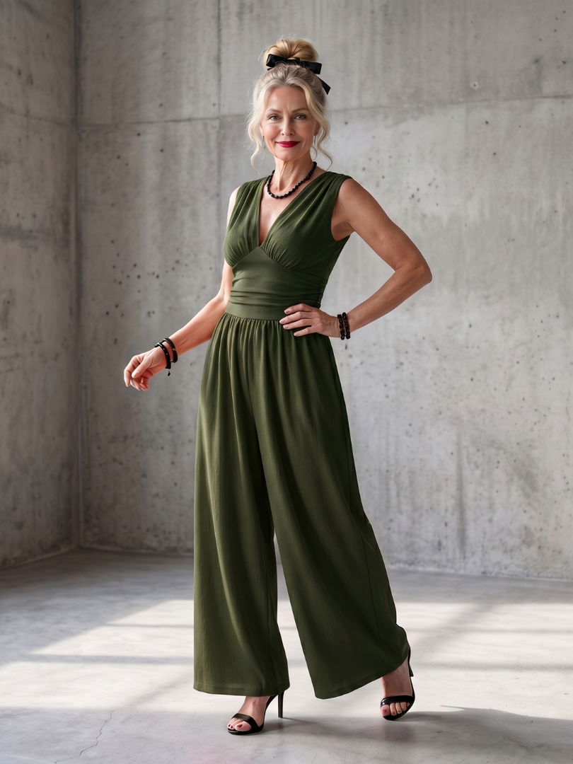 Vincenza | Jumpsuit med djup V-ringning och definierad midja, vid passform