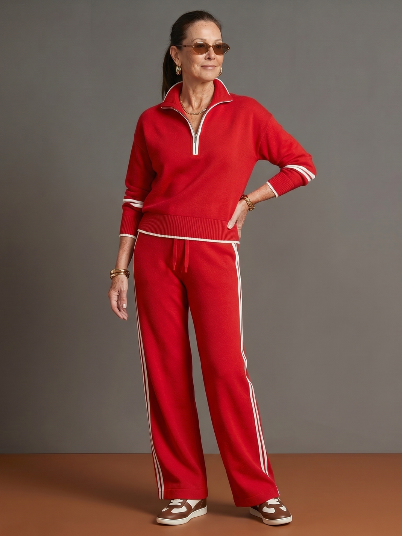 Regen | Zip-Hals Långärmad Sidostrand Leggings-Set