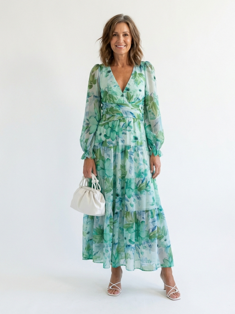Althea | Maxiklänning med långa ärmar och blommönster