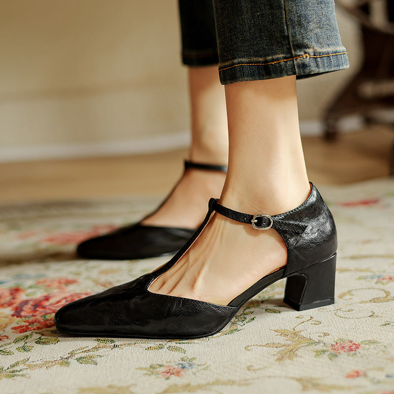 Talons T-Strap i läder Elowen