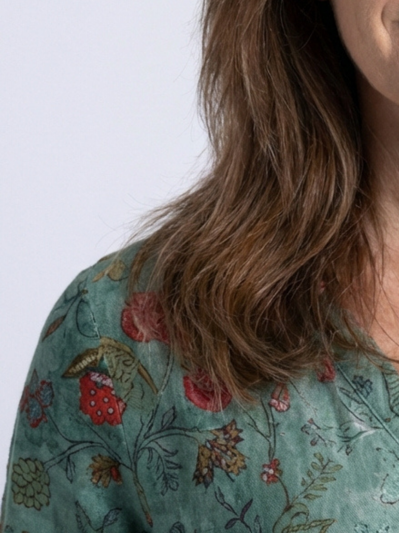 Marina | Maxiklänning med trekvartsärmar och V-ringning i blommönster