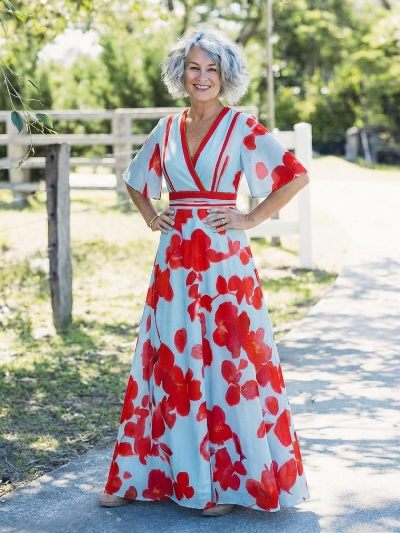 Corinne | Maxiklänning med korta ärmar och blommönster