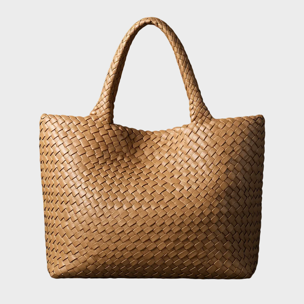 Handvävd läder-shopper Lana