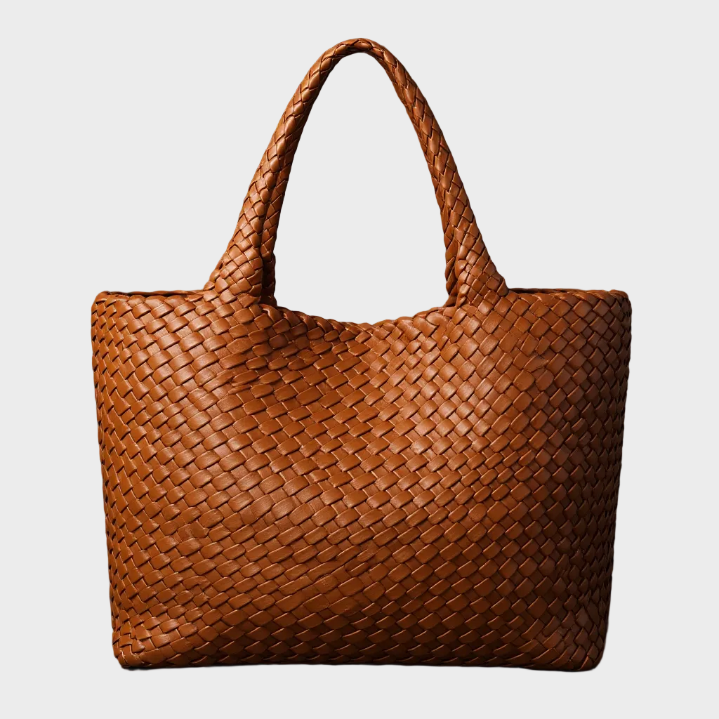 Handvävd läder-shopper Lana