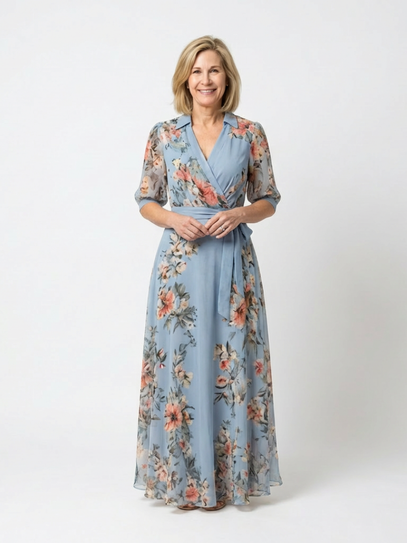 Elowen | Maxi-Wrapklänning med V-ringning och blommönster