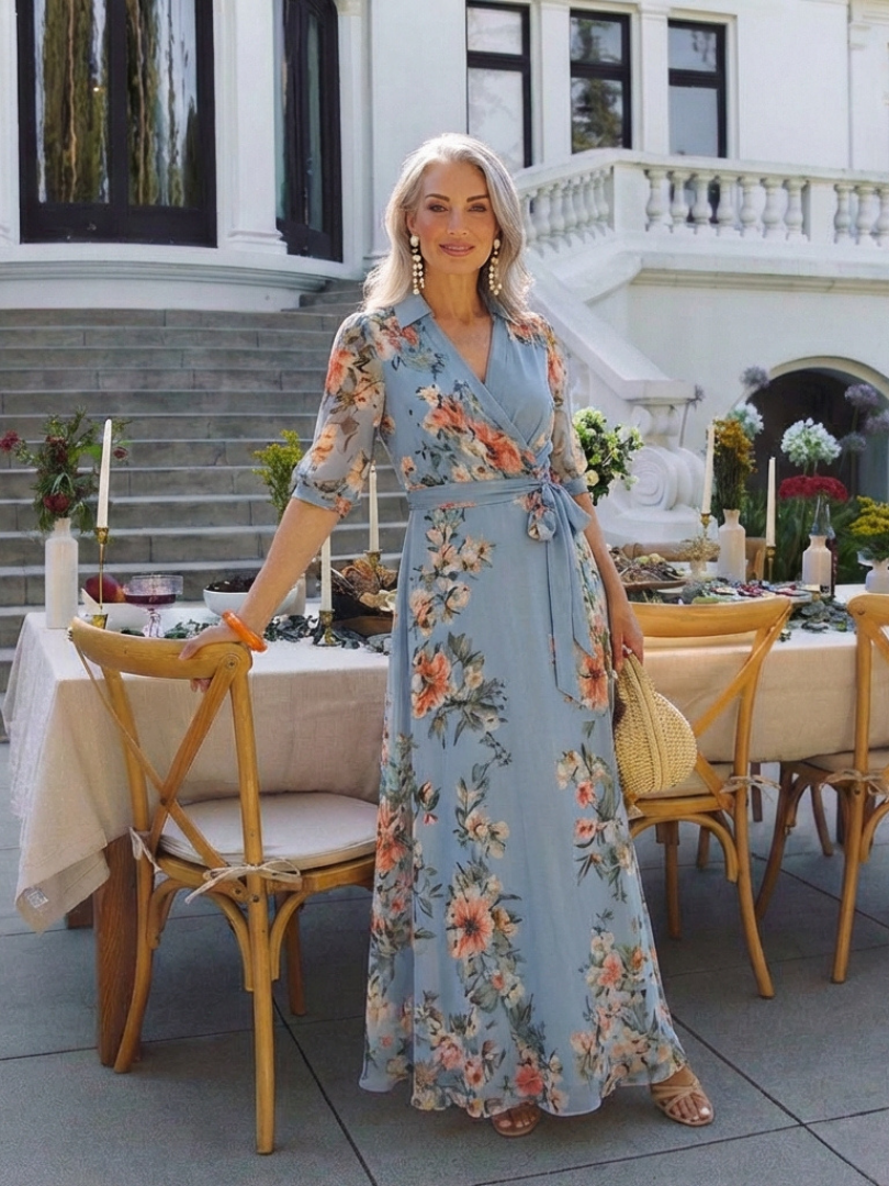 Elowen | Maxi-Wrapklänning med V-ringning och blommönster